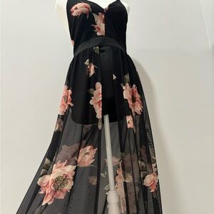 a'gaci Black and Pink Floral High Low Dress
